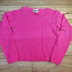 Rare Vintage Mohair Sweater Hot Pink Fuzzy Knit Women's Medium Coquette 80s 90s